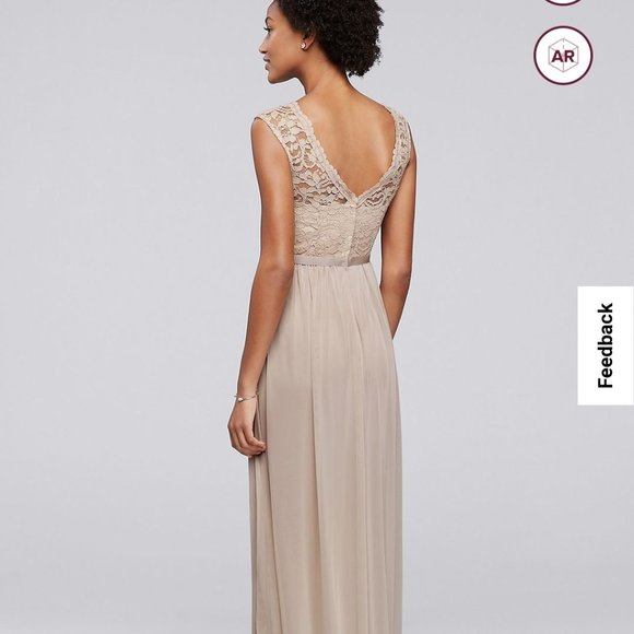 david's bridal long bridesmaid dress with lace bodice Lace Dress with Long Mesh Skirt